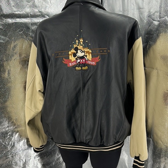 Disneyland 50th Anniversary leather jacket Black & Tan Bomber Style 2XL - Picture 8 of 8